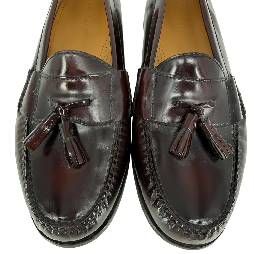 Cole Haan Mens size 10.5 3E Wide Pinch Tassel Loafers Burgundy Leather Slip On